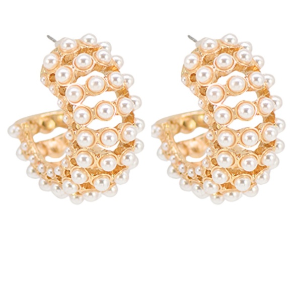 Wide & Pave Pearl Hoops - Picture 1 of 1